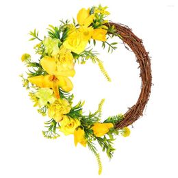 Couronne de fleurs décoratives jaunes, couronne de porte artificielle, fabriquée à la main, décor de façade de printemps, saisonnier pour de nombreuses pièces