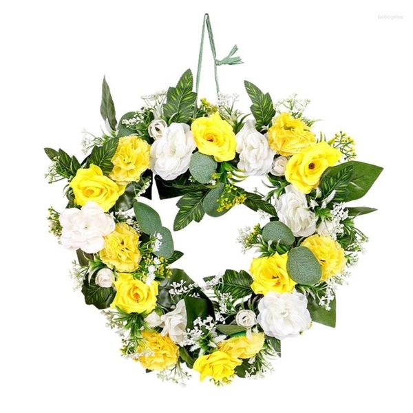 Fleurs décoratives Couronne de fleurs jaunes Guirlandes durables en forme de cœur Décoration résistante à la décoloration pour la Saint-Valentin et les anniversaires