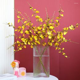 Fleurs décoratives jaune longue fleur artificielle danse papillon orchidée décor à la maison fausse décoration de noël mariage Pography Oncidium