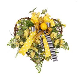 Fleurs décoratives ruban jaune amour pendentif simulé de coeur en forme de plante couronne de plante festival festival de mariage de comté de porte décoration accessoires