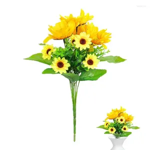 Flores decorativas de seda amarilla, girasol Artificial, tallo largo realista, decoración de boda de imitación, decoración de mesa de flores de simulación