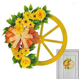 Fleurs décoratives couronne jaune rustique ronde artificiel couronnes de printemps artificiels point à carreaux à crain