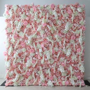 Decoratieve Bloemen YL 5D Doek Basis Oprollen Bloem Muur Achtergrond 8ft X Bruiloft Decor Zijde Kunstmatige Roze Roos