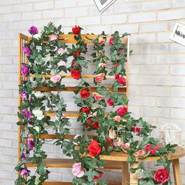 Decoratieve bloemen Yomdid 220 cm Rose kunstmatige kerstslinger voor trouwhuisdecoratie tuin boog muur hangende diy nep planten wijnstok