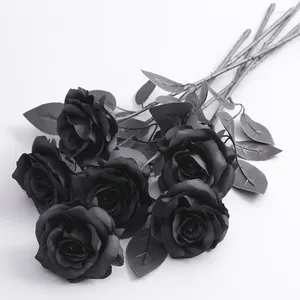 Fleurs décoratives YOMDID 5 pièces soie noir Rose fleur artificielle tête Bouquet maison salon mariage Halloween noël décor année