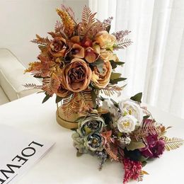 Fleurs décoratives YOMDID Automne Fleur Artificielle Soie Pivoine Grand Bouquet De Roses Faux Pour Table De Mariage Cadeau De Noël Maison Chambre DIY Décor