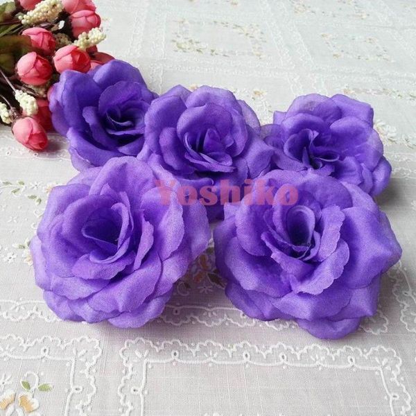 Fleurs décoratives Yoshiko 10 pièces violet foncé artificielle Rose décoration de mariée pour fête de mariage maison bricolage Banquet faux