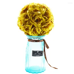 Fleurs décoratives Yoshiko 20cm Gold Rose Flower Ball Centres de Silk Sanging Wedding Kissing Pomander Decor
