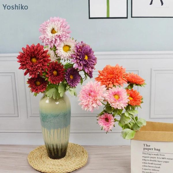 Fleurs décoratives Yoshiko 3heads Artificiel Silk Flower Gerbera Bouquet Home Garden Wedding Shopping Mall Doy Shop Simulation