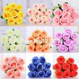 Fleurs décoratives Yoshiko 8pcs Décoration de mariage Rose Rose Artificiel Fake Table Home Table Party Envoi Roses Bouquet de fleurs en soie