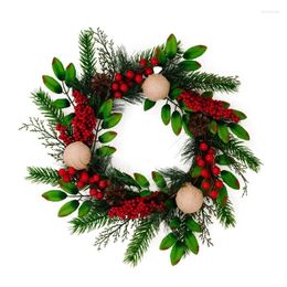 Decoratieve bloemen YYSD Christmas Pine naald Pinecone krans simulatie winterthema feestdecor