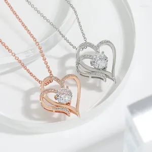 Collier Double amour en Zircon avec fleurs décoratives, avec strass, chaîne de clavicule en forme de cœur, bijoux pour femmes, cadeaux de la saint-valentin