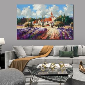 Dekorative französische Kunst, die Lavendel sammelt, Brent Heighton-Gemälde, handgefertigtes, modernes Leinwand-Kunstwerk für die Dekoration von Restaurants und Hotels