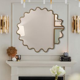 Decoración de doros de longitud completa espejo de oro cuerpo completo estética grande espejo ondulado piso interior miroir salle de bain decoración de la habitación