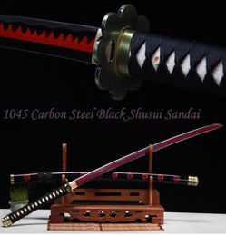 Ornement de maison décorative Articles de nouveauté La dernière pièce Zoro Swords Shusui Sandai 1045 en acier violet Red Real Blade fait à la main Fu6556022