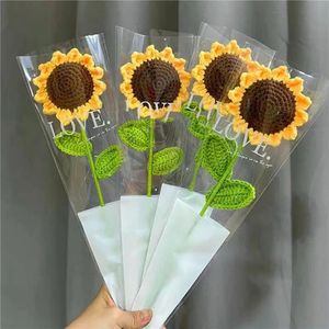 Decoratief gebreide kunstmatige bloemen hand geweven bloemen met de hand gemaakte gesimuleerde bloemgaren haken roos zonnebloem bruiloft decoratie 1 stuk 231121