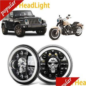 Decoratieve lichten 1 /2 stks 7inch koplamp LED Running lamp SKL Angel Eyes Colorf Halo DRL voor Jeep Wrangler Lada 4x4 Niva Off Road Dhyfn