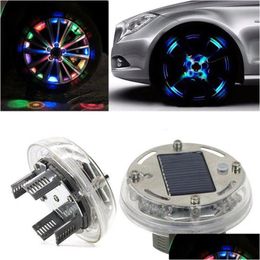 Lumières décoratives 12 LED Voiture Énergie Solaire Énergie Flash Roue Pneu Jante Lumière Colorf Décor Lampe Pneus Éclairage Décoration Drop Livraison A Dhcol