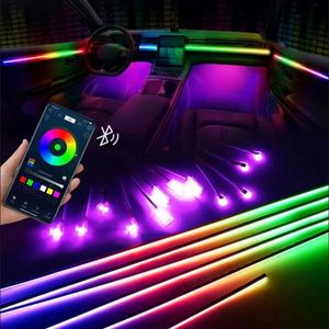 Decoratieve lichten 14 In 1 Auto Acryl Acryl Milieu Lichtstrook 64 RGB Kleur Led Licht Toepassingsbesturingsauto Interieur Accessoires Neon Lichten 18 in 1 T240509