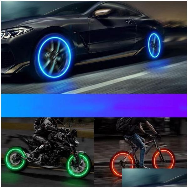 Lumières décoratives 2 / 4pcs pneu Vaes Cap Light pour voiture moto roue de vélo pneu LED lampe colorée moyeu de cyclisme brillant BB accessoire Dhbud