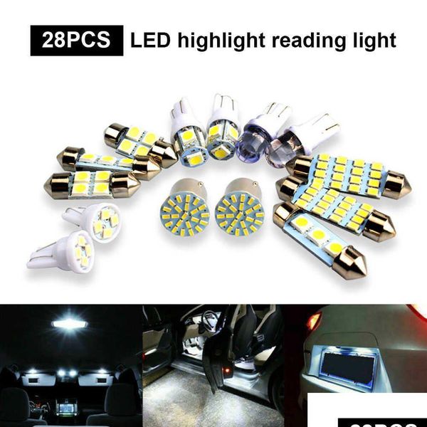 Luces decorativas 28 unids T10 W5W Interior del automóvil Luz LED Domo Placa de matrícula Lámpara mixta Tronco Estacionamiento BBS Set Drop Entrega Automóviles M Dh1Tw