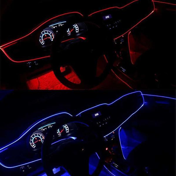 Lumières décoratives 5M Éclairage intérieur de voiture Guirlande de lumière au néon Fil EL Tube de câble métallique Ambiante LED Bande Décoration Tube flexible 8 Couleurs Auto LedL240109