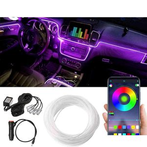 Luces decorativas 6 en 1 6M RGB LED Interior del automóvil Luz ambiental Tiras de fibra óptica con control de aplicaciones Atmósfera Lámpara Drop Entrega Autom Dhflz