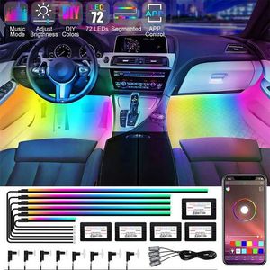 Decoratieve lichten Auto Acryl Actuele omgeving Lichten App Controle LED Strip Licht Auto interieur Neon 64 RGB Lampen Strip Universele accessoires 18 in 1 T240509