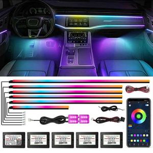 Decoratieve lichten auto acryl omgevingslichten app contro auto interieur kleurrijke lampen strip decoratieve accessoires 64 rgb led streamer neon 18 in 1 t240509