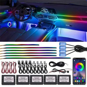 Decoratieve lichten auto omgevingslichten app muziek contro kleurrijke ledlampen strip auto interieur acryl neon accessoires 64 rgb lamp 10 in 1 14 in 1 t240509