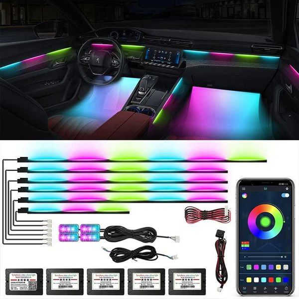 Luces decorativas luces ambientales control de aplicación Aplicador de color transmisor a todo color Auto noen acrílico LED Universal 64 RGB COLROFUL LAMPS Strip 18 en 1 T240509