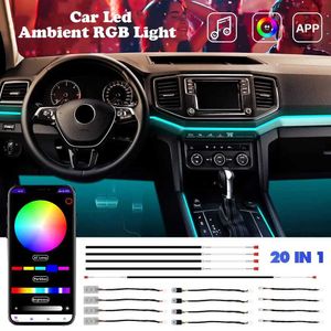 Lumières décoratives LED LED AMBIENT RVB LUMIÈRE LUMIÈRE INTÉRIEUR INTÉRIEUR FIBER OPTIQUE Double zone 64 Colors Light Universal Car Decoration Lampe APP CONTRÔLE POUR BMW T240509