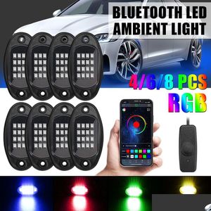 Lumières décoratives Voiture LED Rock Music Sync Bluetooth App Contrôle 8 en 1 RVB Châssis Lumière Undergolw Pour Jeep Hors Route Camion Bateau Suv Dr Dhv9L