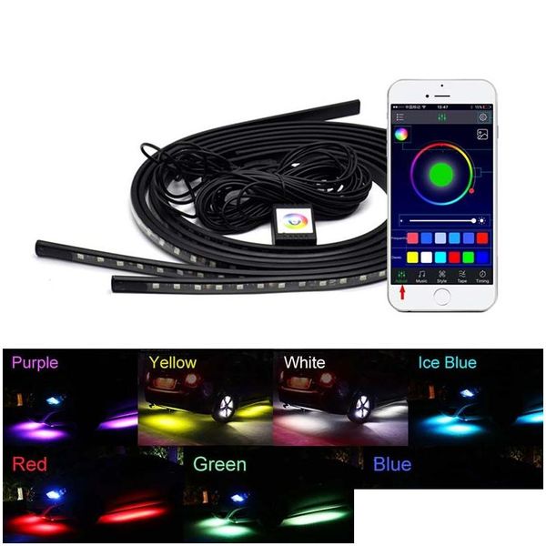 Luces decorativas Estilo de coche LED RGB Luz Tiras flexibles Aplicación Control Atmósfera Interior Lámpara externa debajo del tubo Neón Gota Deliv DHQRR