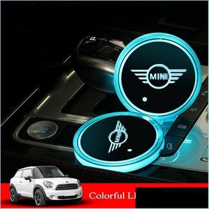 Lumières décoratives adaptées pour Mini Rgb Led Porte-gobelet de voiture Pad Tapis Atmosphère Lumières Colorf Drop Delivery 2022 Mobiles Motos Lighti Dh7Pb