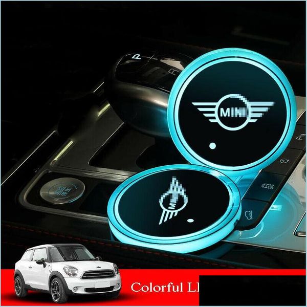 Lumières décoratives adaptées pour Mini Rgb Led Porte-gobelet de voiture Pad Tapis Atmosphère Lumières Colorf Drop Delivery 2022 Mobiles Motos Lighti Dh7Pb