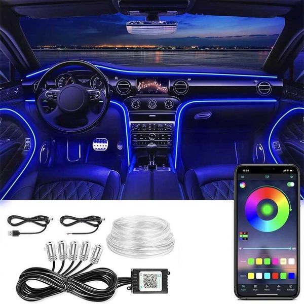 Lumières décoratives flexibles el-fil lumières avec contrôle d'application Ambient Strip atmosphérique Lumières décoratives 12V voiture intérieure néon lumineux RVB LED Strip Li