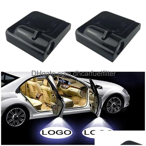 Lumières décoratives pour toutes les voitures 2pcs Porte de voiture LED sans fil Bienvenue Projecteur laser Logo Ghost Shadow Lamp Benz Tesla Mazda Renat Peug DHDSC