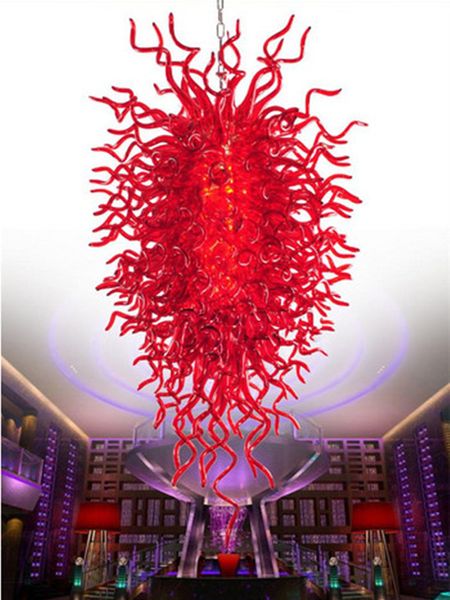 Lumières décoratives pour restaurant Lampes suspendues rouges Grande taille Lustres en cristal en verre soufflé à la bouche Éclairage 48 ou 60 pouces