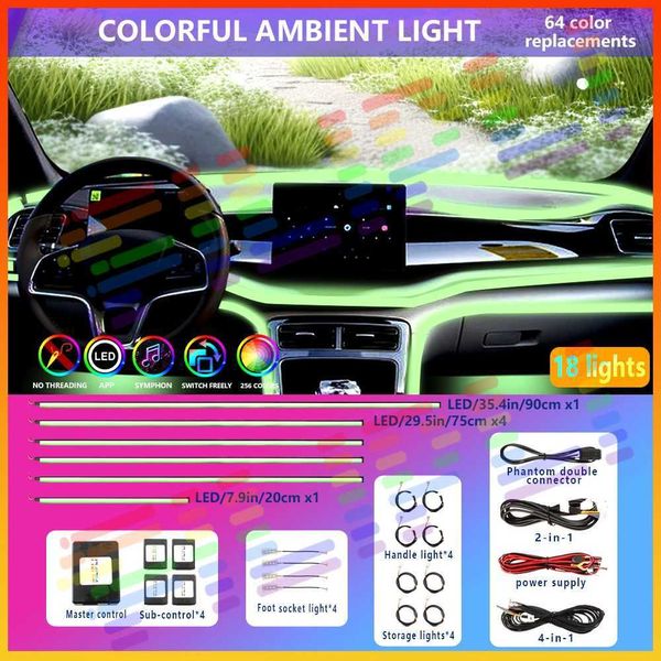 Luces decorativas a todo color streamer luces ambientales de la aplicación universal control 64 colores RGB LED Interior oculto atmósfera acrílica Lámpara T240509