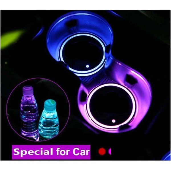 Lumières décoratives Led Car Cup Mat Atmosphere Pour toutes les voitures Rgb Usb Charging Cups Pad Intérieur Atmosphere-Lamp Drop Delivery Mobiles M Dhygw