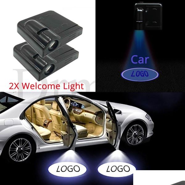 Lumières décoratives Nouveau 2 pièces sans fil LED porte de voiture lumière bienvenue projecteur Laser Logo ombre fantôme pour Mazda Renat Peugeot Seat Skoda Vo Otyjr