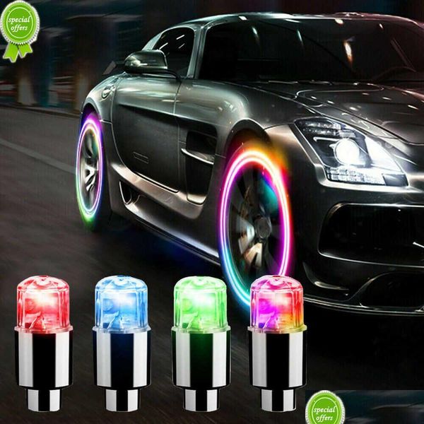 Lumières décoratives Nouveau 4 pièces lumières De roue bouchon pneu De voiture pneu Air Vae tige lumière LED ER accessoires pour vélo moto Waterproo Drop De Dhosy