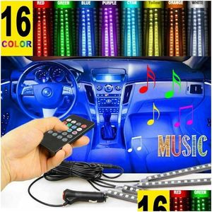 Decoratieve verlichting Okeen Led-autovoetlicht Omgevingslamp met USB Draadloze afstandsbediening Muziekbediening Mtiple-modi Motief Interieurverlichting1 Dro Dh1Qy