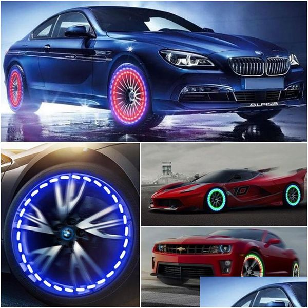 Lumières décoratives Xinmy Car Led Solar Energy Wheel Tire Flash Tire Vae Cap Neon Daytime Running Lamp Motion Activated External Decor Dhf1C