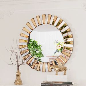 Decoratieve Spiegels Ronde Sunburst Wandspiegel Afgeschuinde Rand Glas Badkamer Vanity Hangend Accent voor Woonkamer 240322