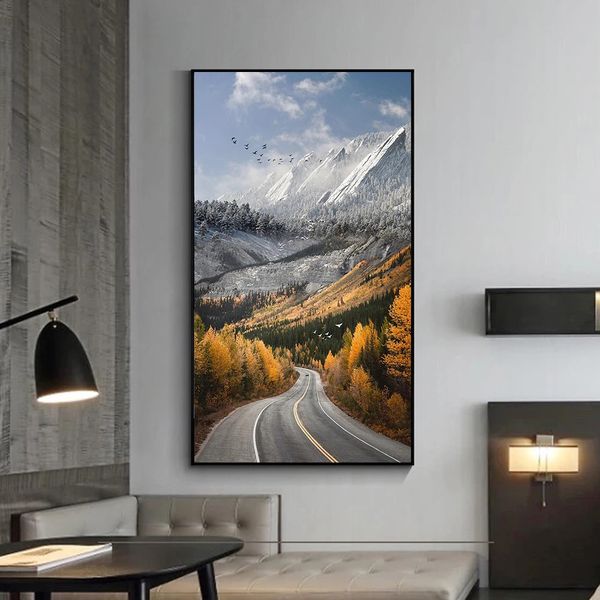 Mural decorativo Pósteres de paisajes naturales, pinturas en lienzo, impresiones de caminos de otoño, decoración del hogar, arte de pared, imágenes en HD, sala de estar 240129