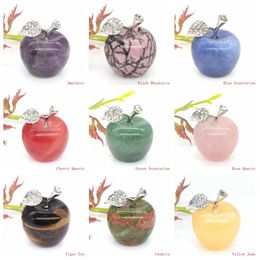 Objetos decorativos Figura de manzana de 30 mm, cristal de amatista natural tallado, gemas curativas de Reiki, adorno de decoración para el hogar, regalo de Navidad 231128