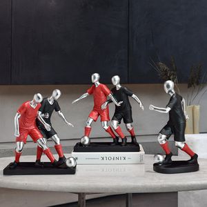 Decoratieve objecten Zwarte en rode beeldjes Voetbal Voetballer Ornamenten Thuiskantoor Desktop