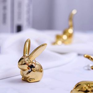 Decoratieve objecten Ceramic Cute Gold White Rabbit Foxporcelain Tafel Home Decoratie Geschenk modern standbeeld sieradenrek meubels dhyn01 230221